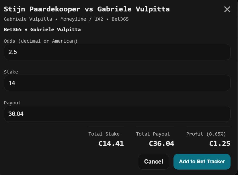 Bet365 bet slip showing 8.65% profit on positive EV bet